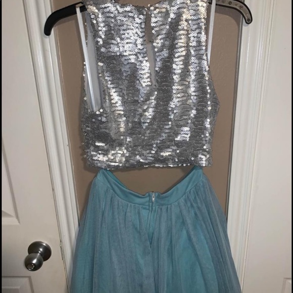 Two Piece Silver & Turquoise Dress - Picture 2 of 5